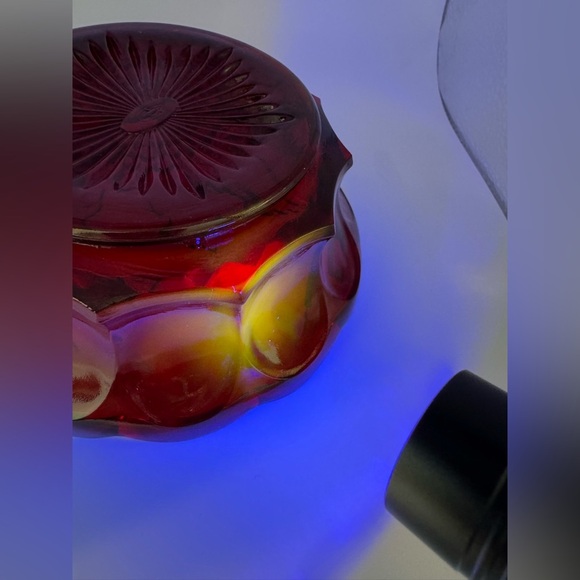 Fenton Red Glass Bowl with Grape Design - Picture 8 of 8